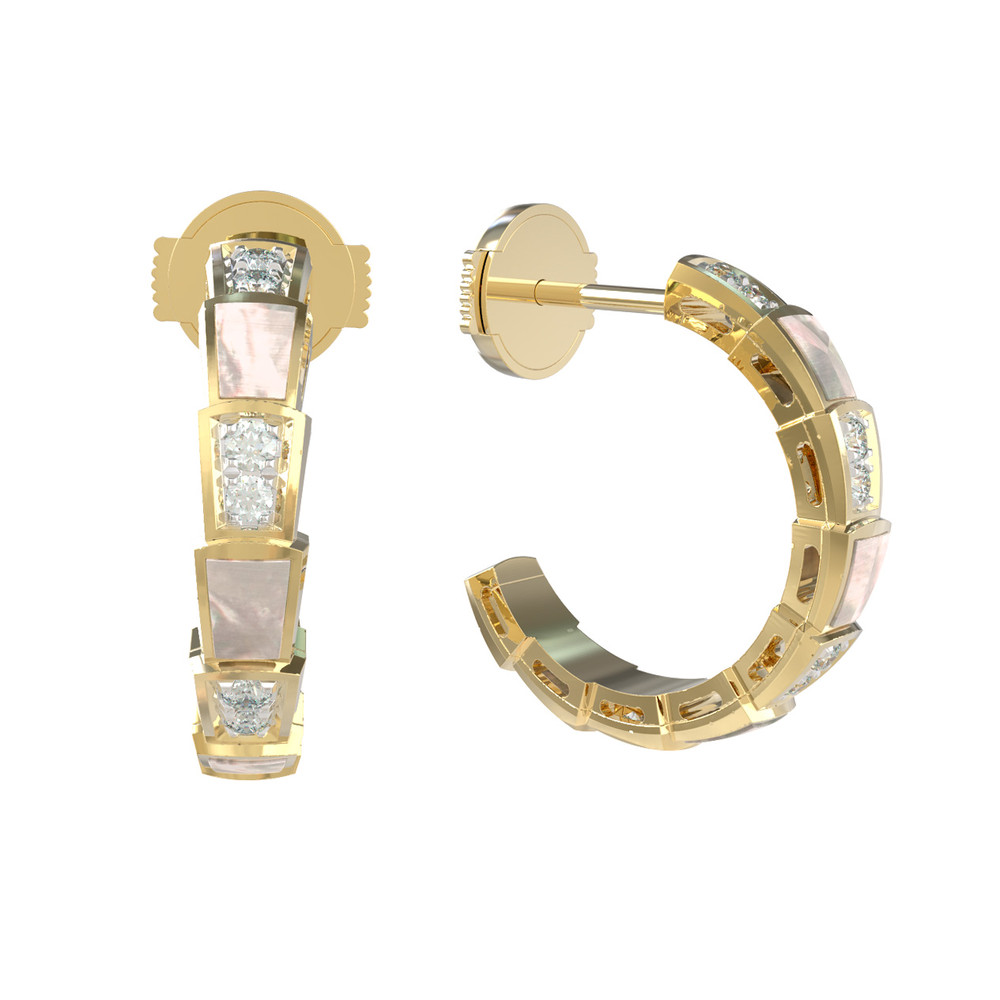 Серьги из лимонного золота c бриллиантами и перламутром