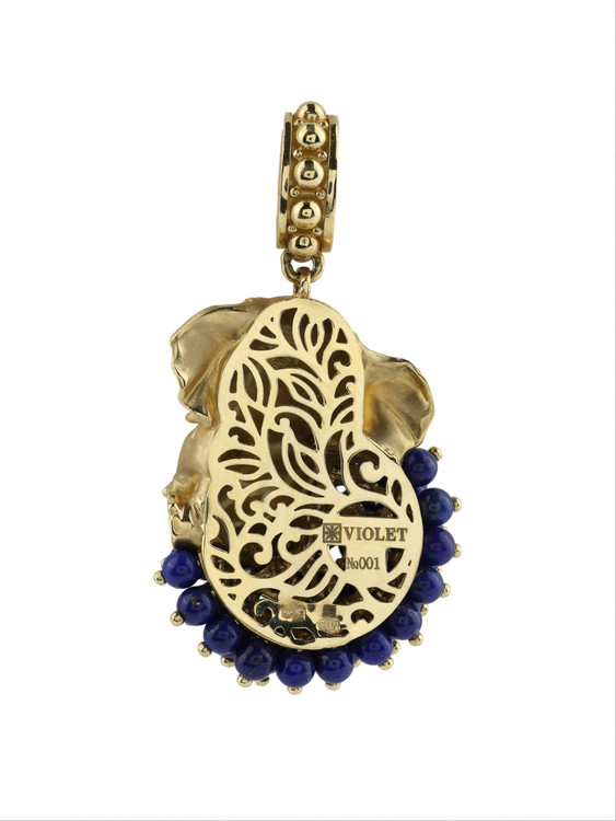 Подвеска из лимонного золота c эмаль и лазуритом