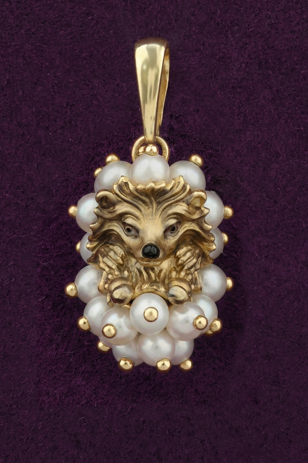 Подвеска из лимонного золота c эмаль и жемчугом