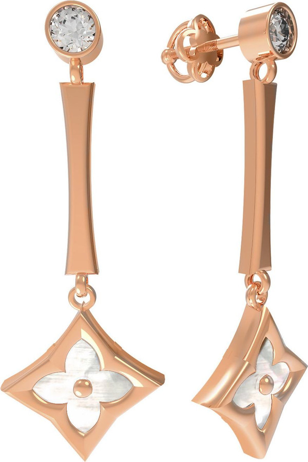 Серьги из золота c фианитом и перламутром