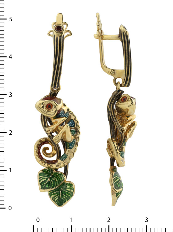 Серьги из лимонного золота c эмаль и гранатом