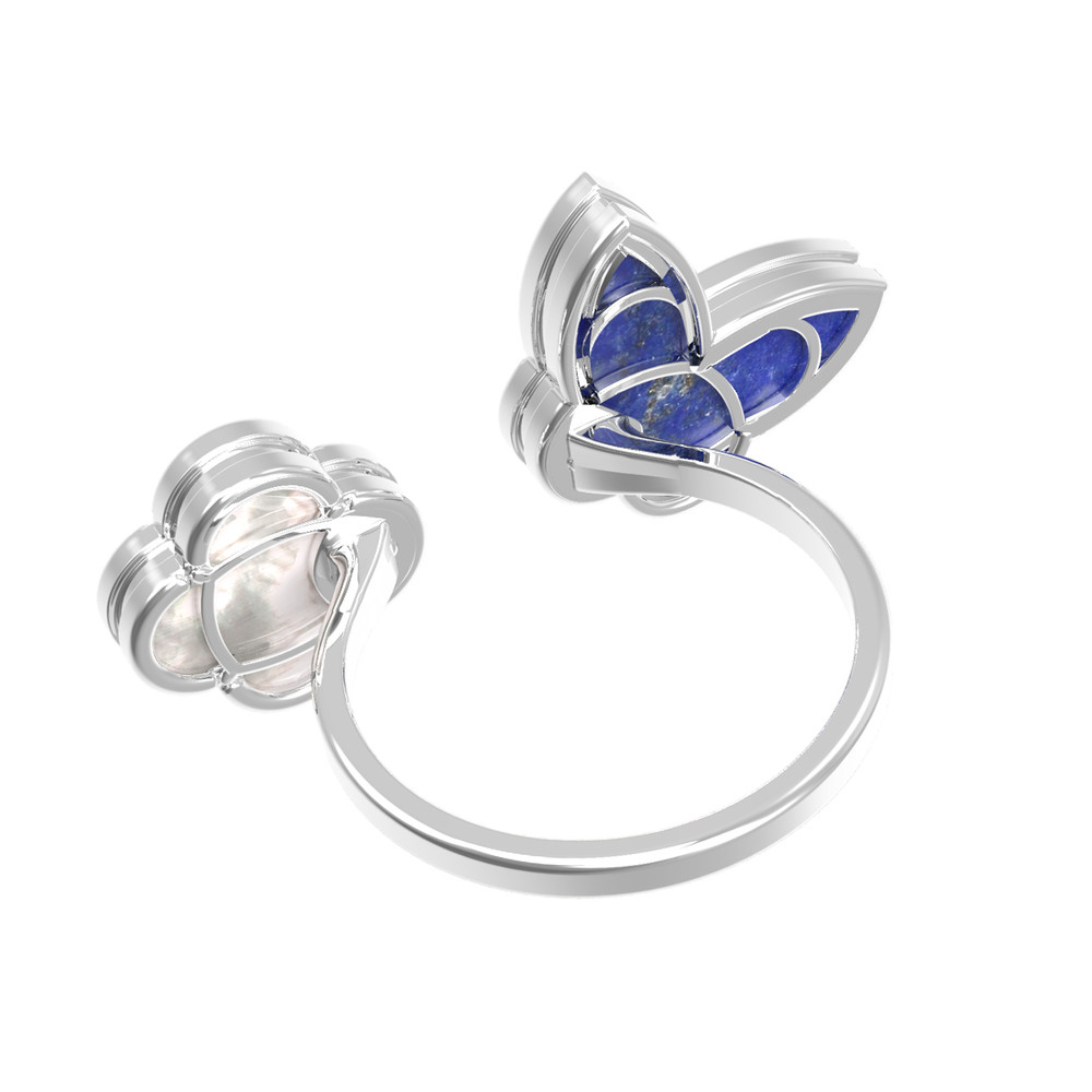 Кольцо из белого золота c лазуритом и перламутром