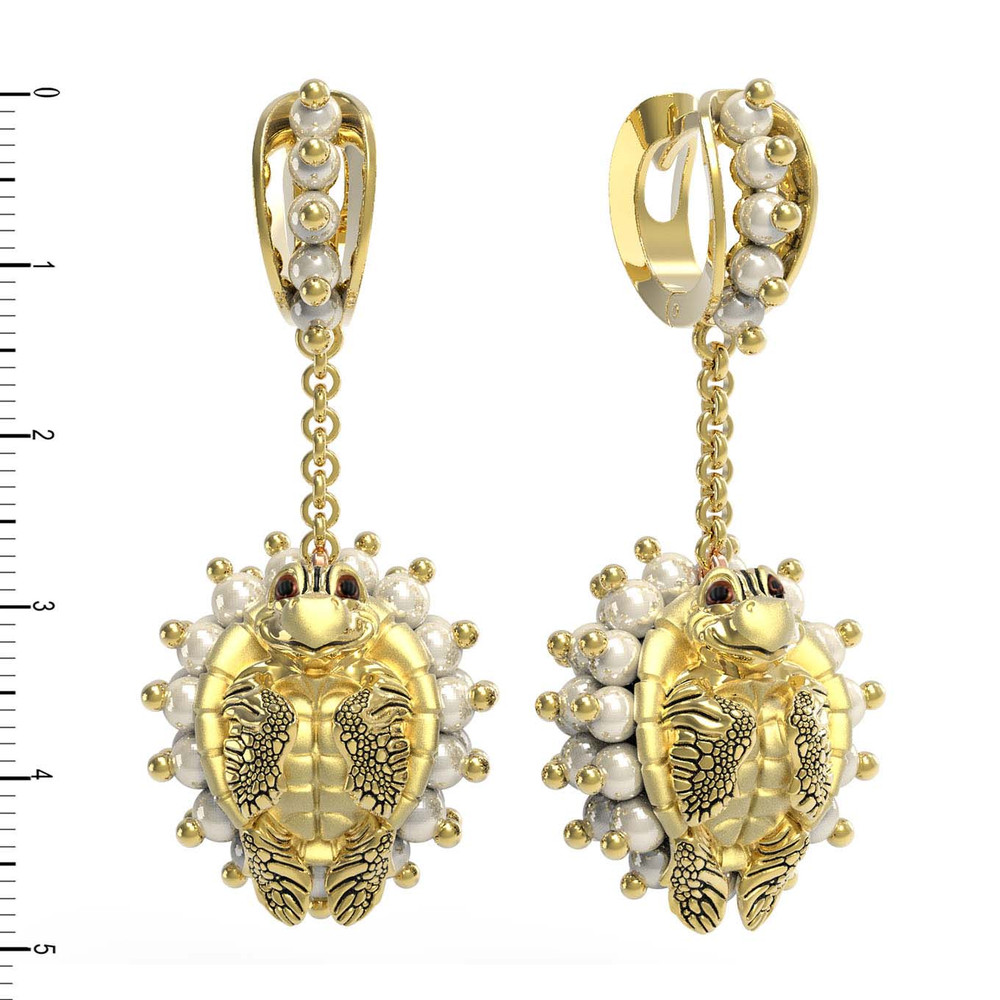 Серьги из лимонного золота c эмаль и жемчугом