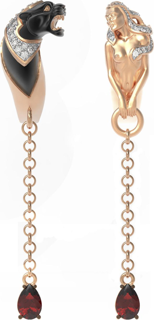 Серьги из золота c фианитом и гранатом