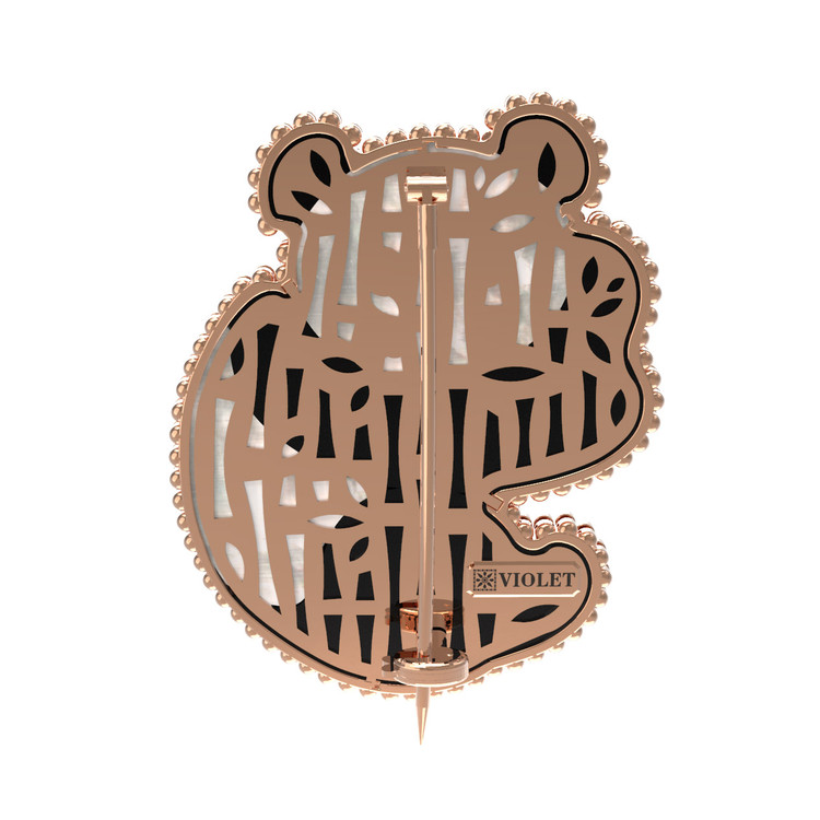 Брошь из золота c эмаль , ониксом и перламутром