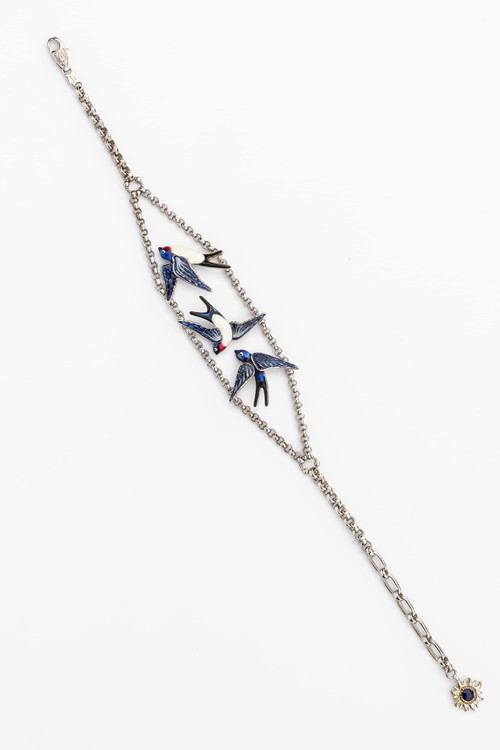 Браслет из белого золота c эмалью и сапфиром