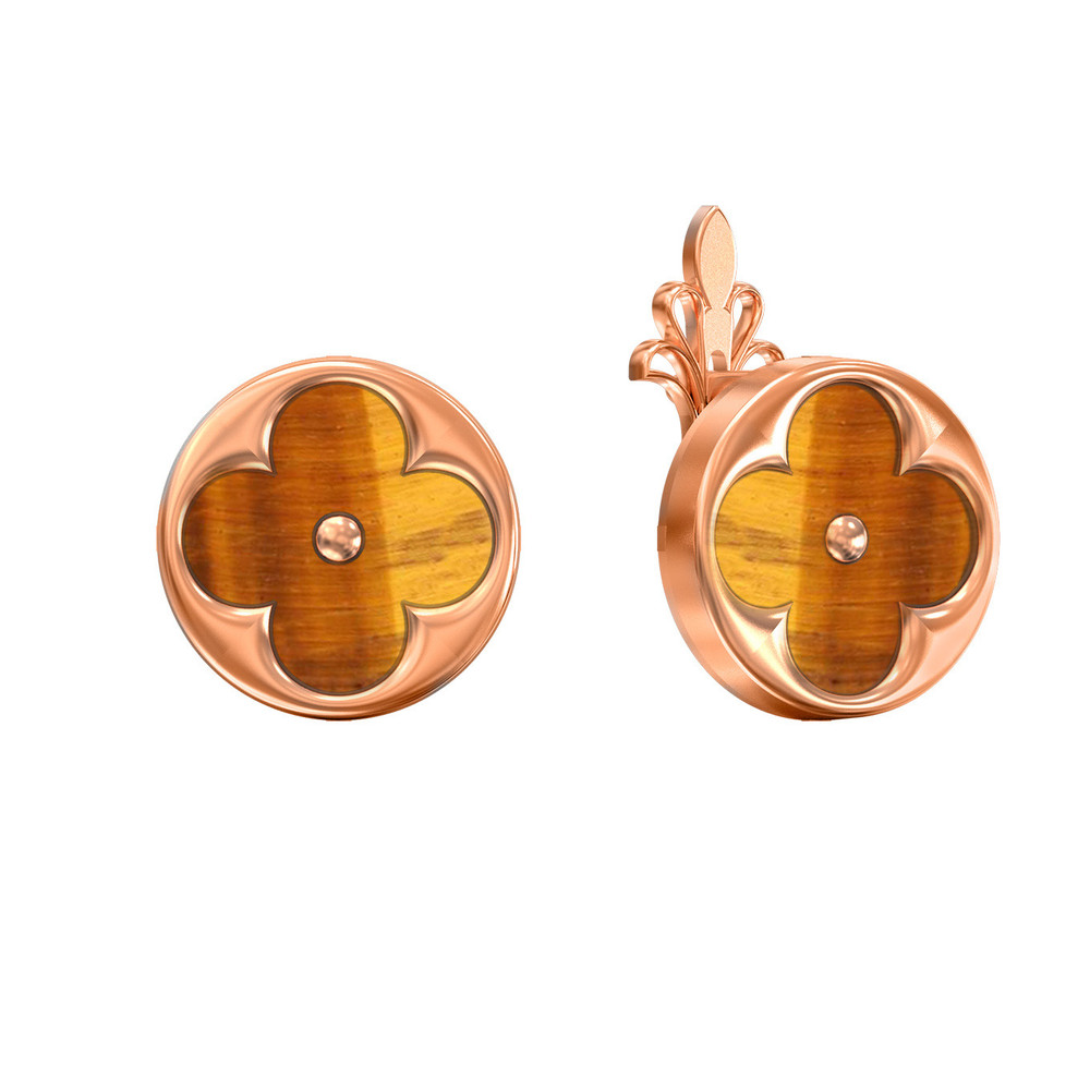 Серьги из золота c тигровым глазом