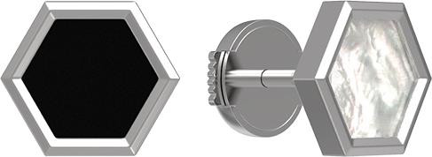 Серьги из белого золота c ониксом и перламутром