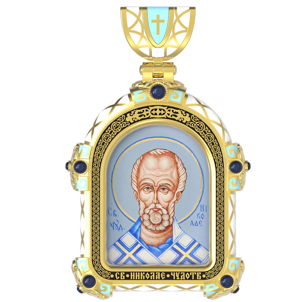 Образок из лимонного золота c эмалью, иконописью и темперой