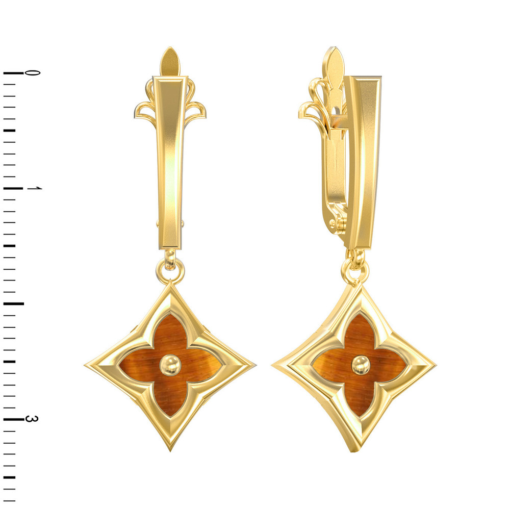 Серьги из лимонного золота c тигровым глазом