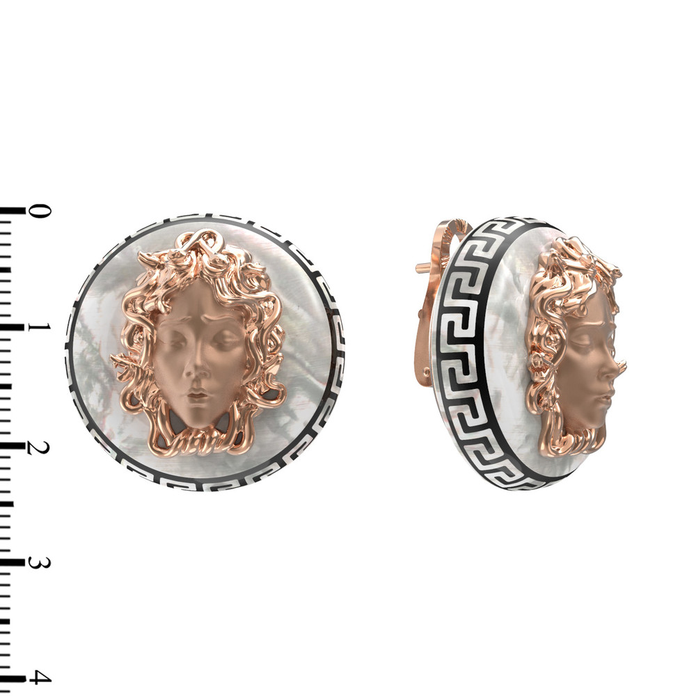 Серьги из золота c эмалью и перламутром