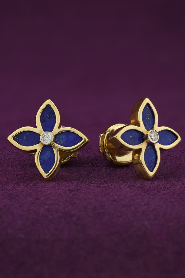 Серьги из лимонного золота c бриллиантами и лазуритом