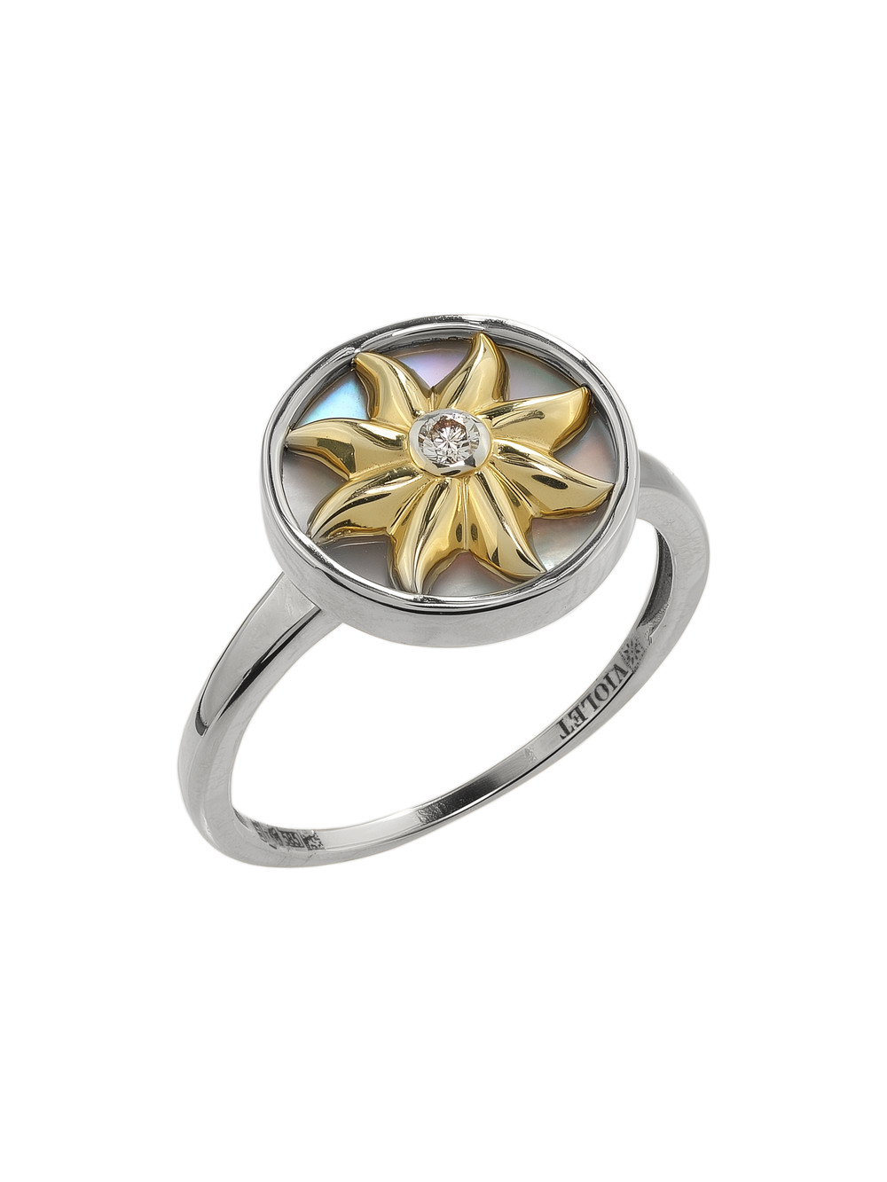 Кольцо из белого золота c бриллиантами и перламутром