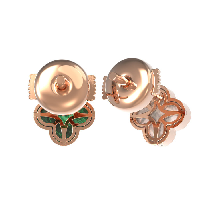 Серьги из золота c бриллиантами, малахитом и перламутром