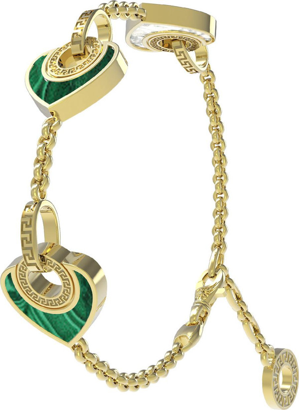 Браслет из лимонного золота c малахитом и перламутром