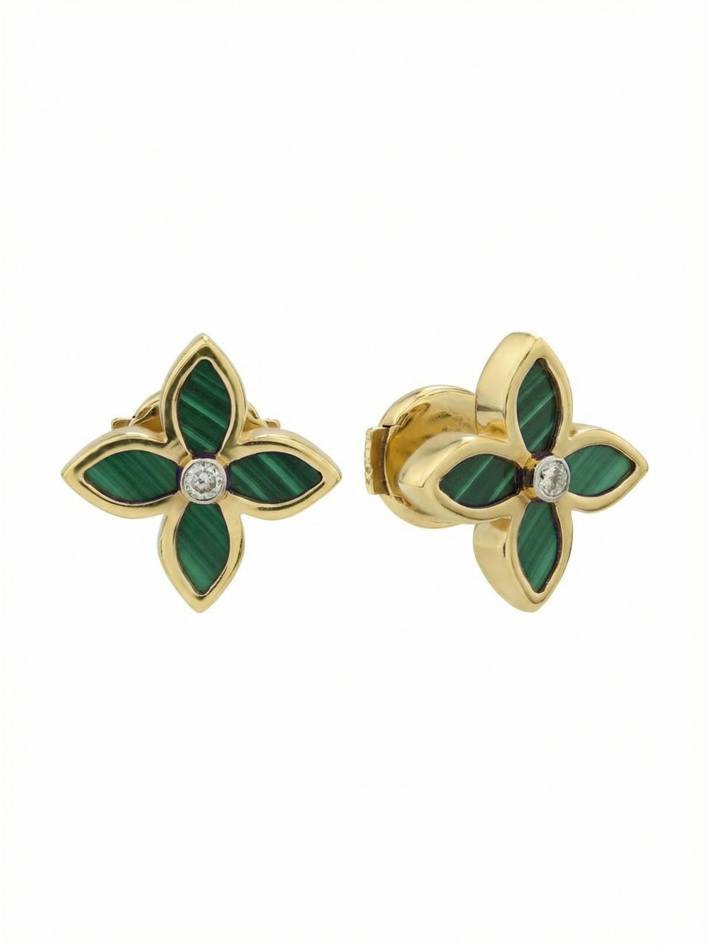 Серьги из лимонного золота c бриллиантами и малахитом