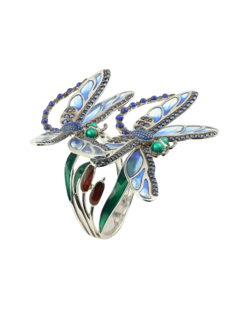 Кольцо из белого золота c сапфиром и эмалью