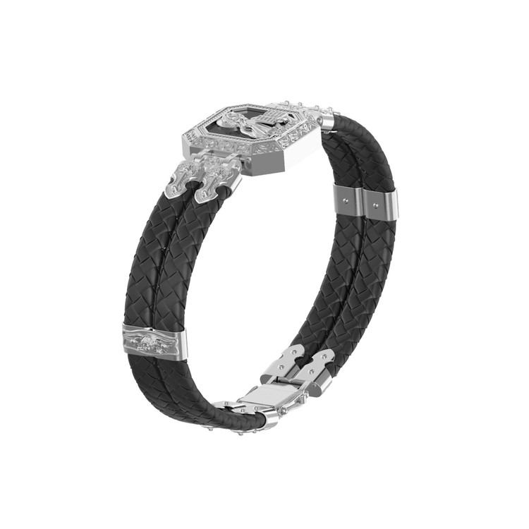 Браслет из белого золота c шнурком и ониксом