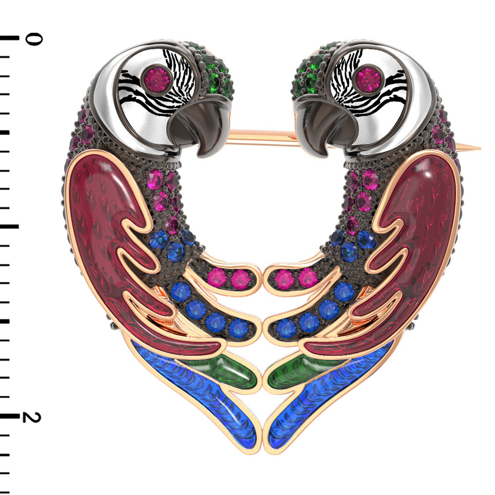 Брошь из золота c эмаль и фианитом