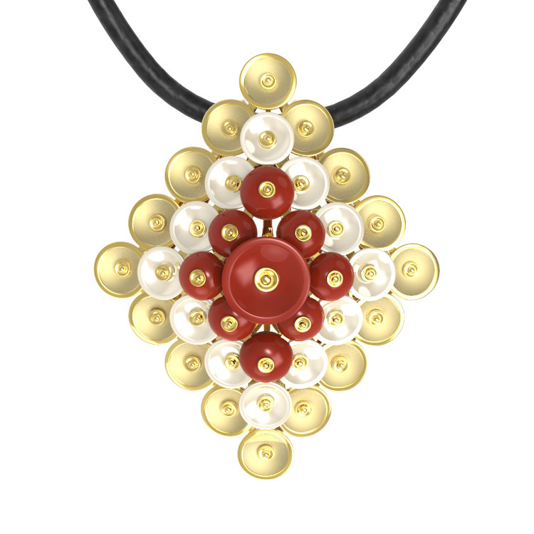 Подвеска из лимонного золота c агатом и перламутром