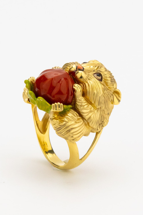 Кольцо из лимонного золота c эмаль