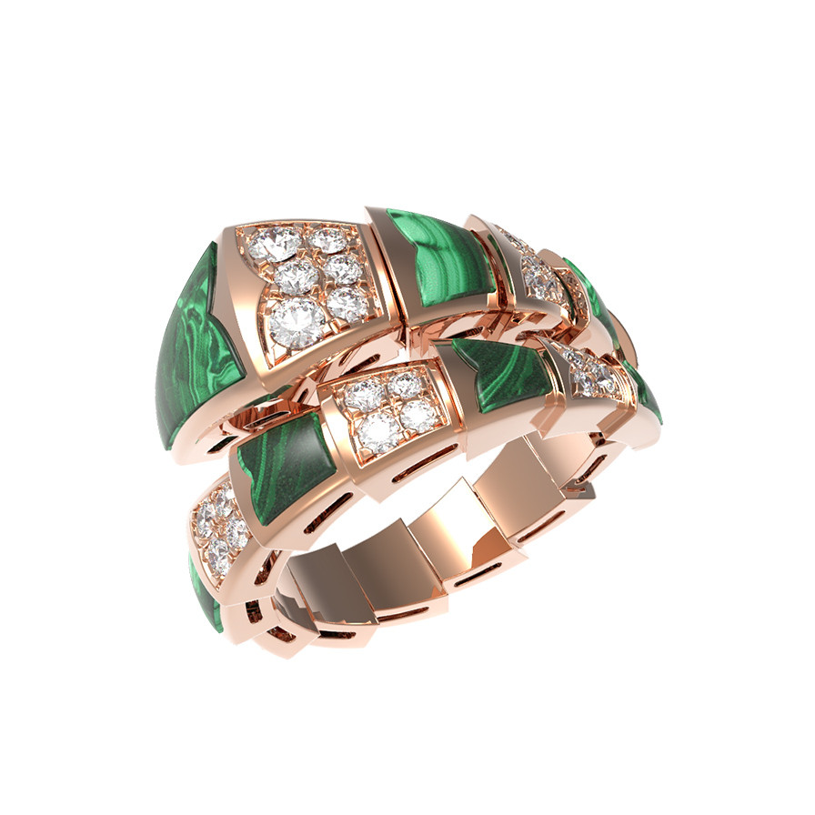 Кольцо из золота c бриллиантами и малахитом