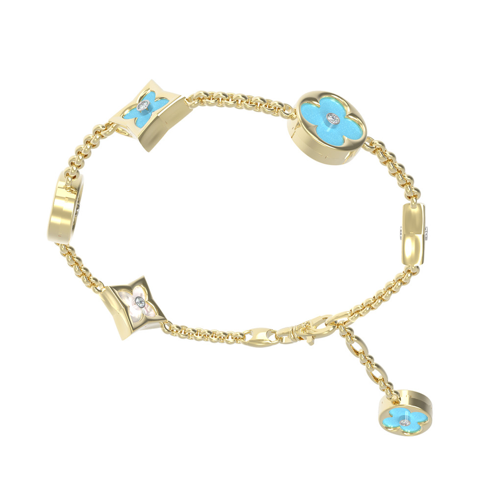 Браслет из лимонного золота c бриллиантами, бирюзой и перламутром