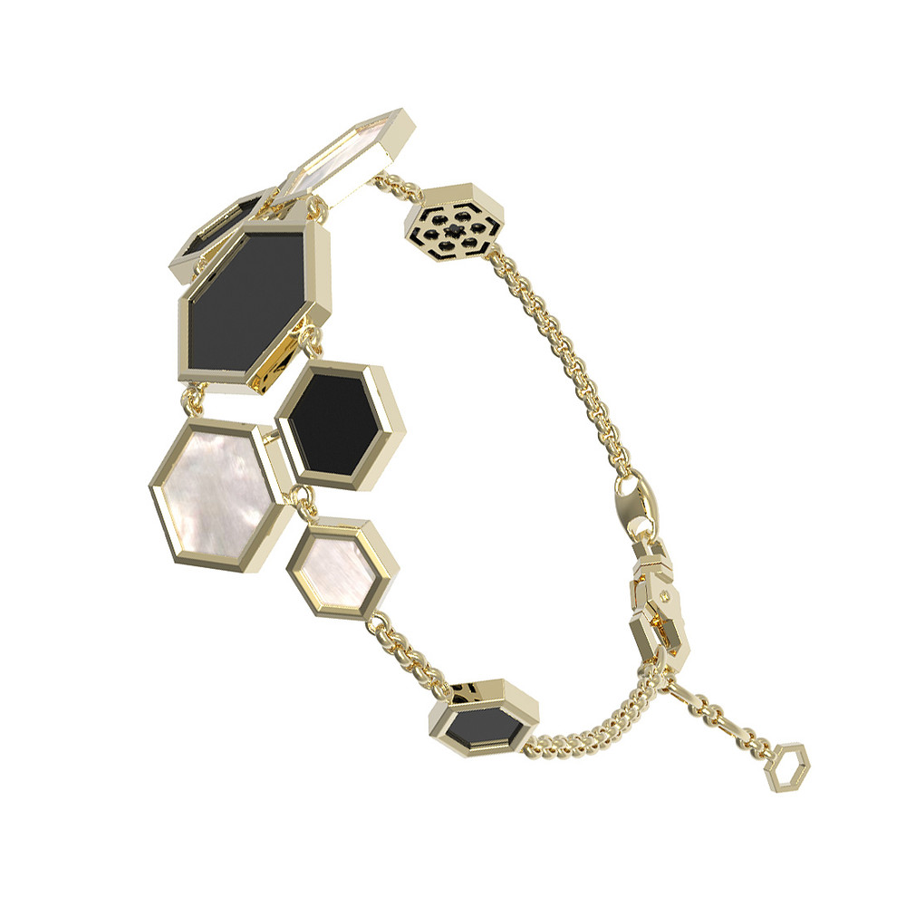 Браслет из лимонного золота c ониксом и перламутром