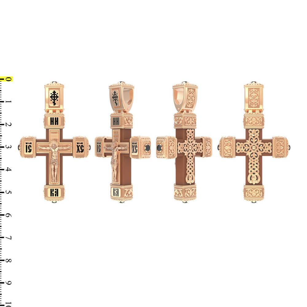 Крест из золота c эмалью, ониксом и деревом груши