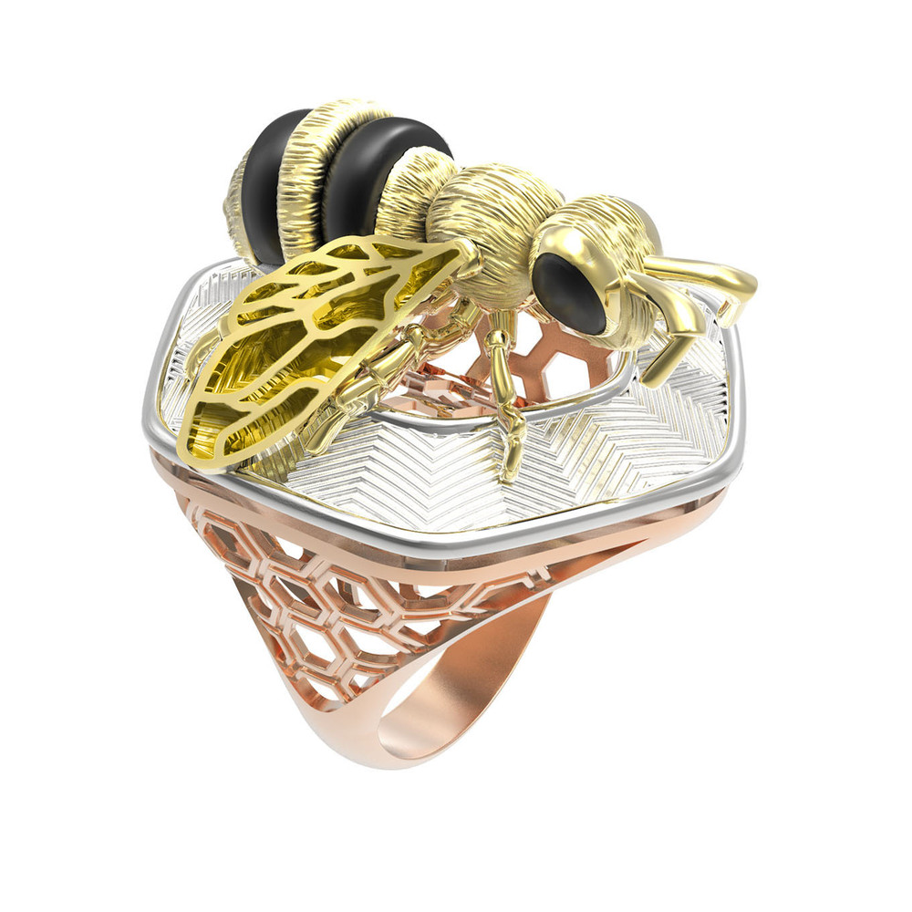 Кольцо из золота c эмалью, ониксом и эмалью