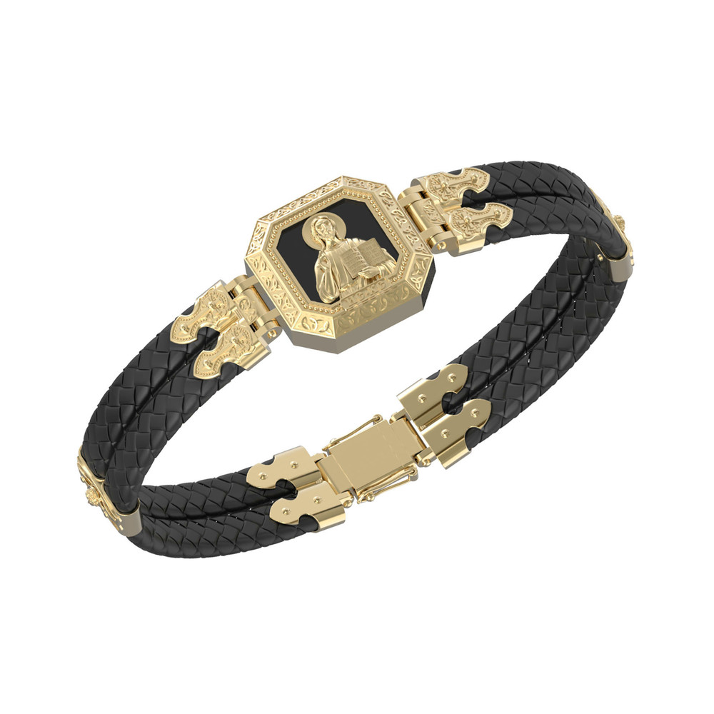 Браслет из лимонного золота c шнурком и ониксом