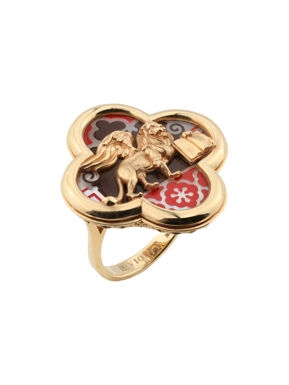 Кольцо из золота c эмалью и перламутром