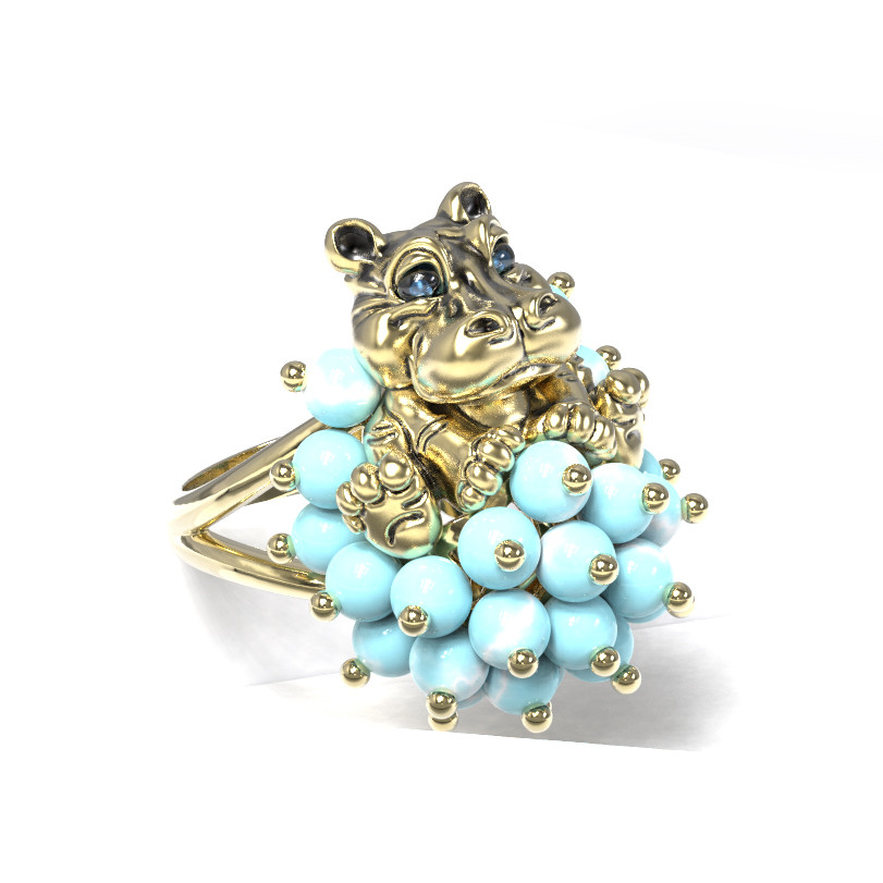 Кольцо из лимонного золота c эмалью и бирюзой