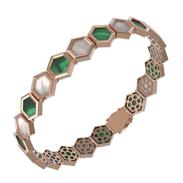 Браслет из золота c малахитом и перламутром