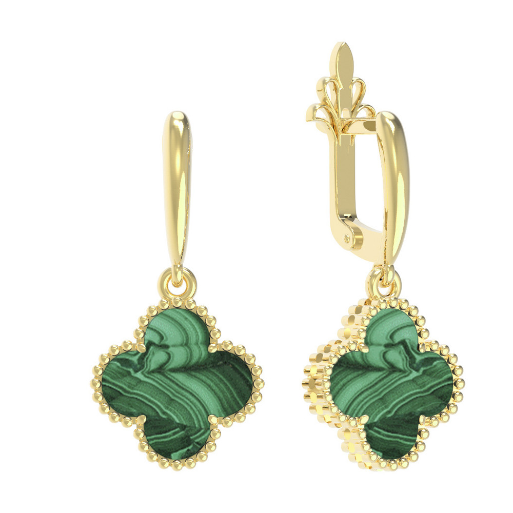 Серьги из лимонного золота c малахитом