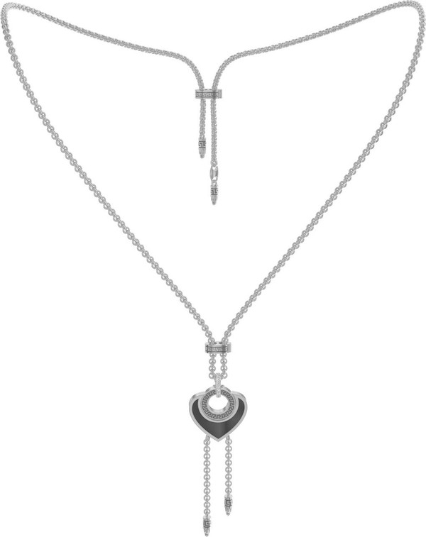 Колье из белого золота c фианитом, ониксом и перламутром