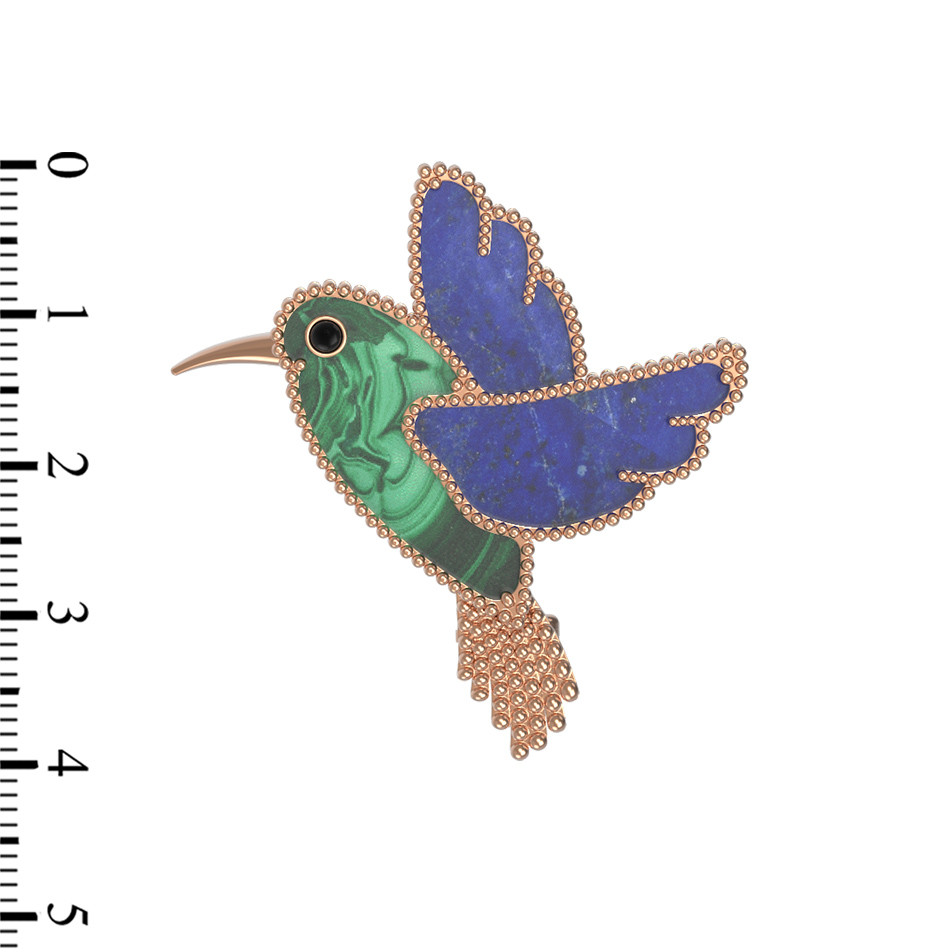 Брошь из золота c эмалью, лазуритом и малахитом