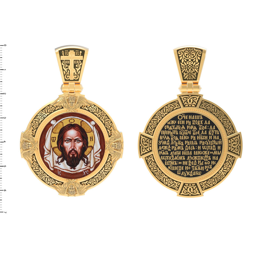 Образок из лимонного золота c эмаль , иконописью и темперой