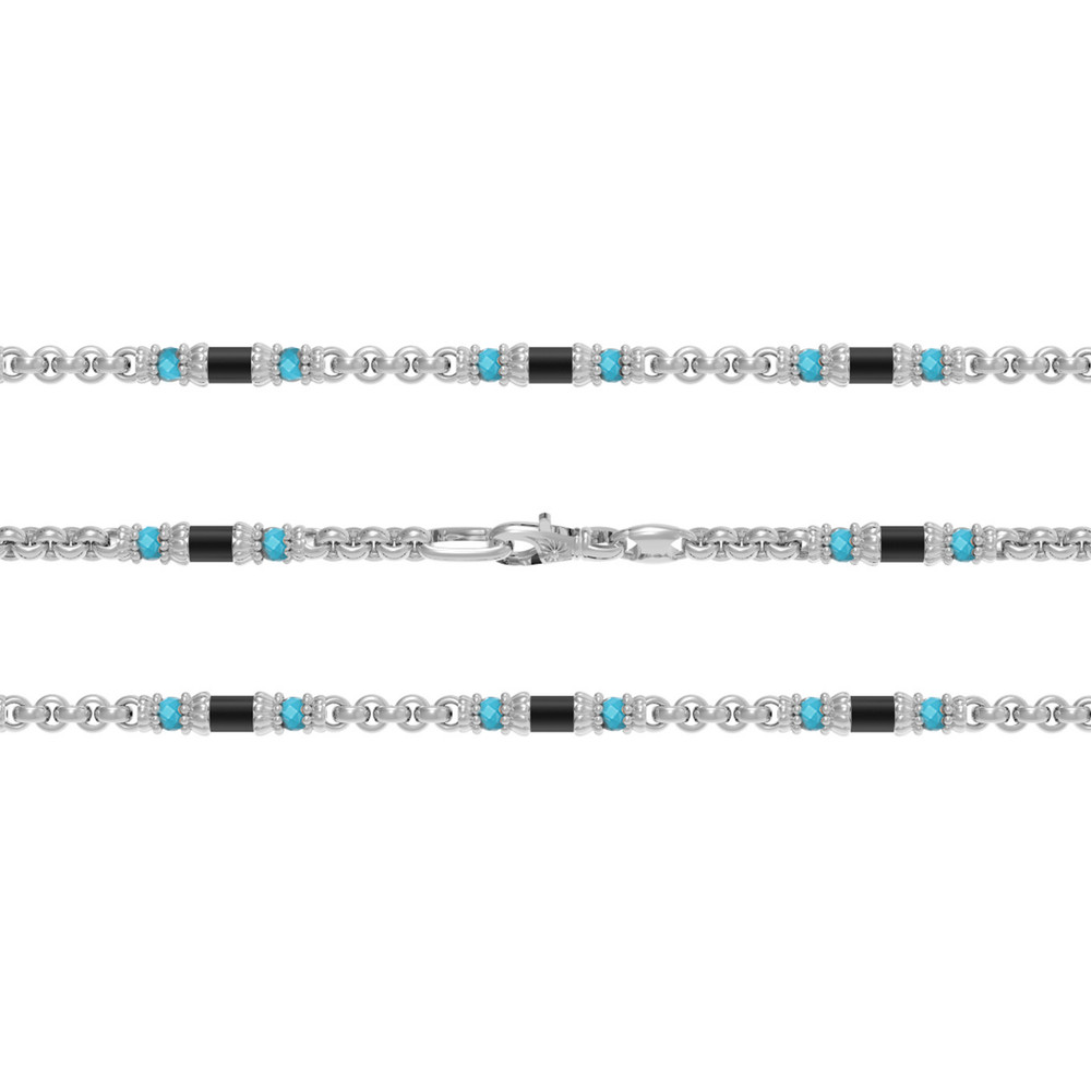 Цепь из белого золота c бирюзой и ониксом