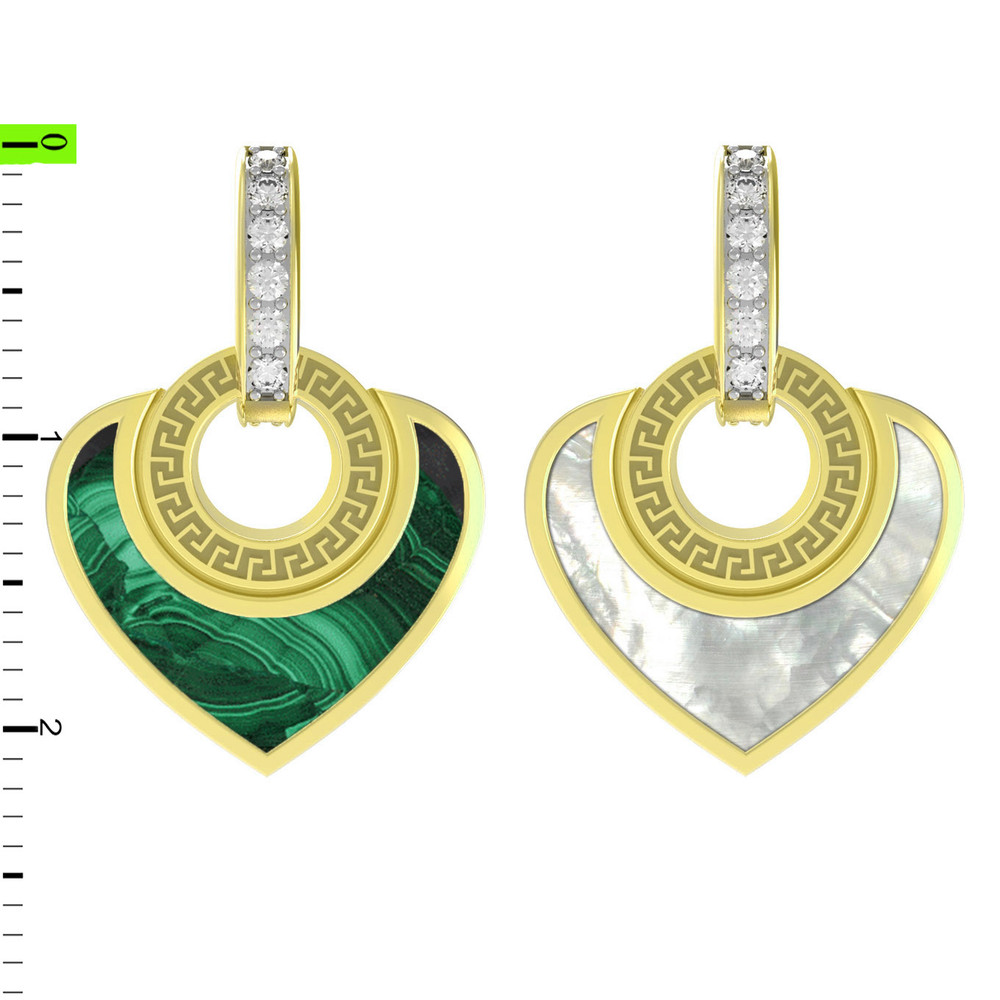 Подвеска из лимонного золота c фианитом, малахитом и перламутром