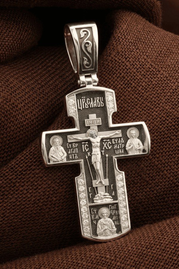 Крест из белого золота c бриллиантами