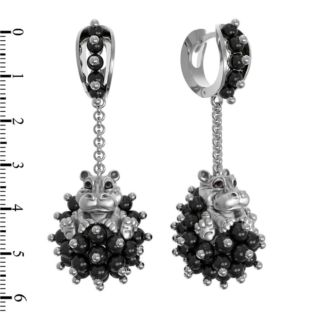 Серьги из белого золота c эмаль и ониксом