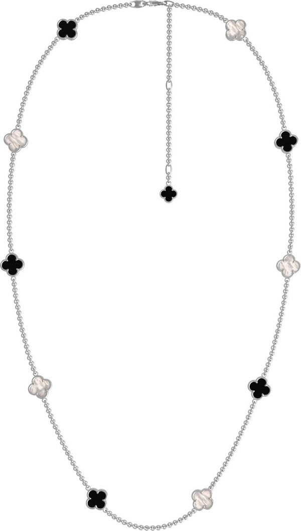 Колье из белого золота c ониксом и перламутром