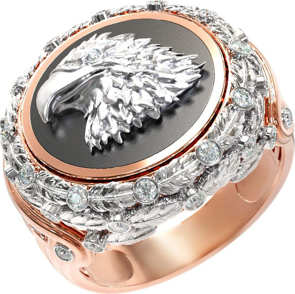 Кольцо из золота c бриллиантами и ониксом