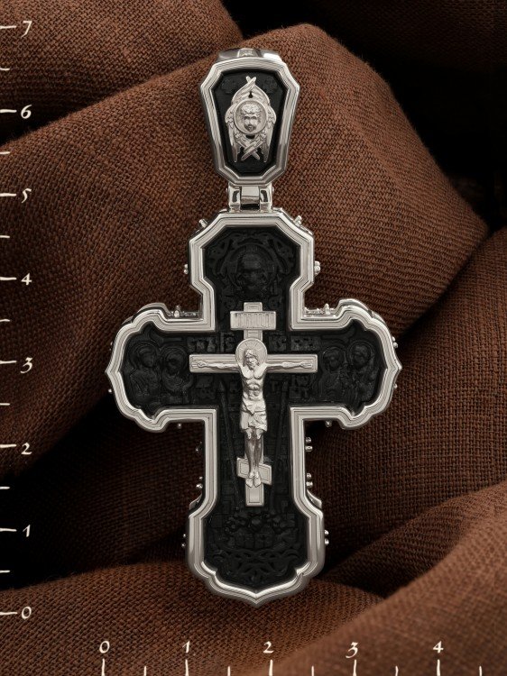 Крест из белого золота c эбеновым деревом