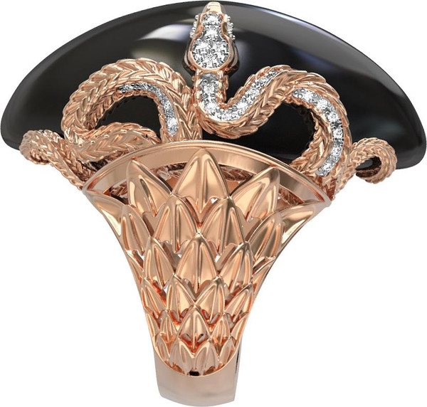 Кольцо из золота c бриллиантами и ониксом