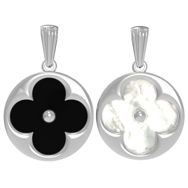 Подвеска из белого золота c ониксом и перламутром