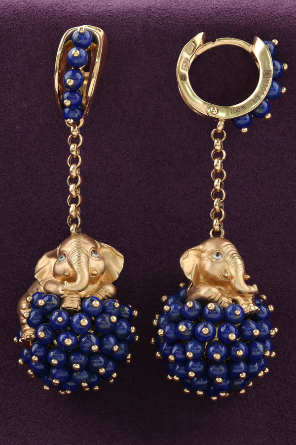 Серьги из золота c эмаль и лазуритом