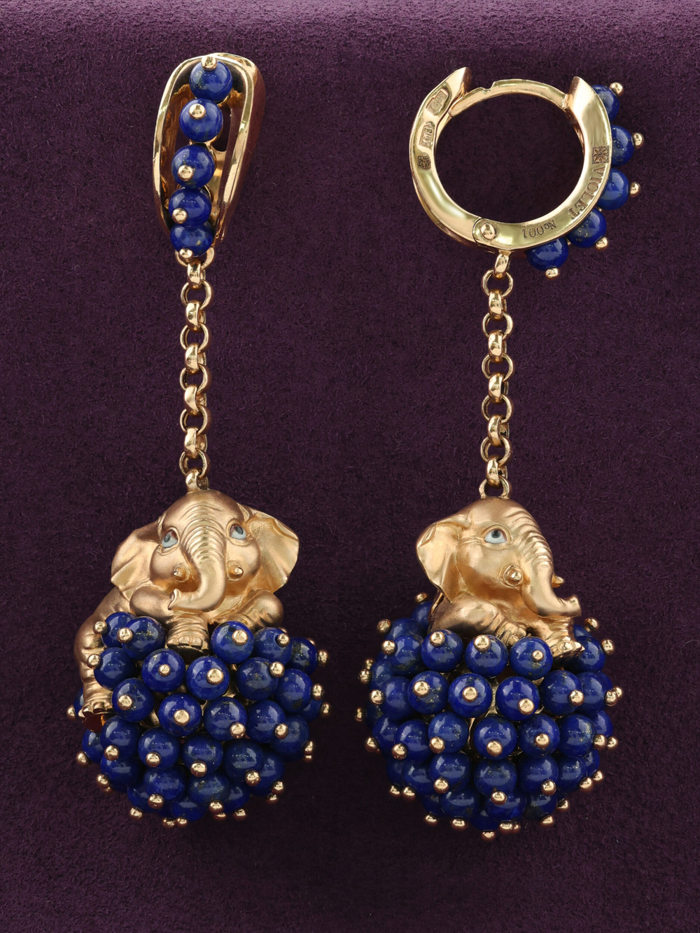 Серьги из золота c эмалью и лазуритом