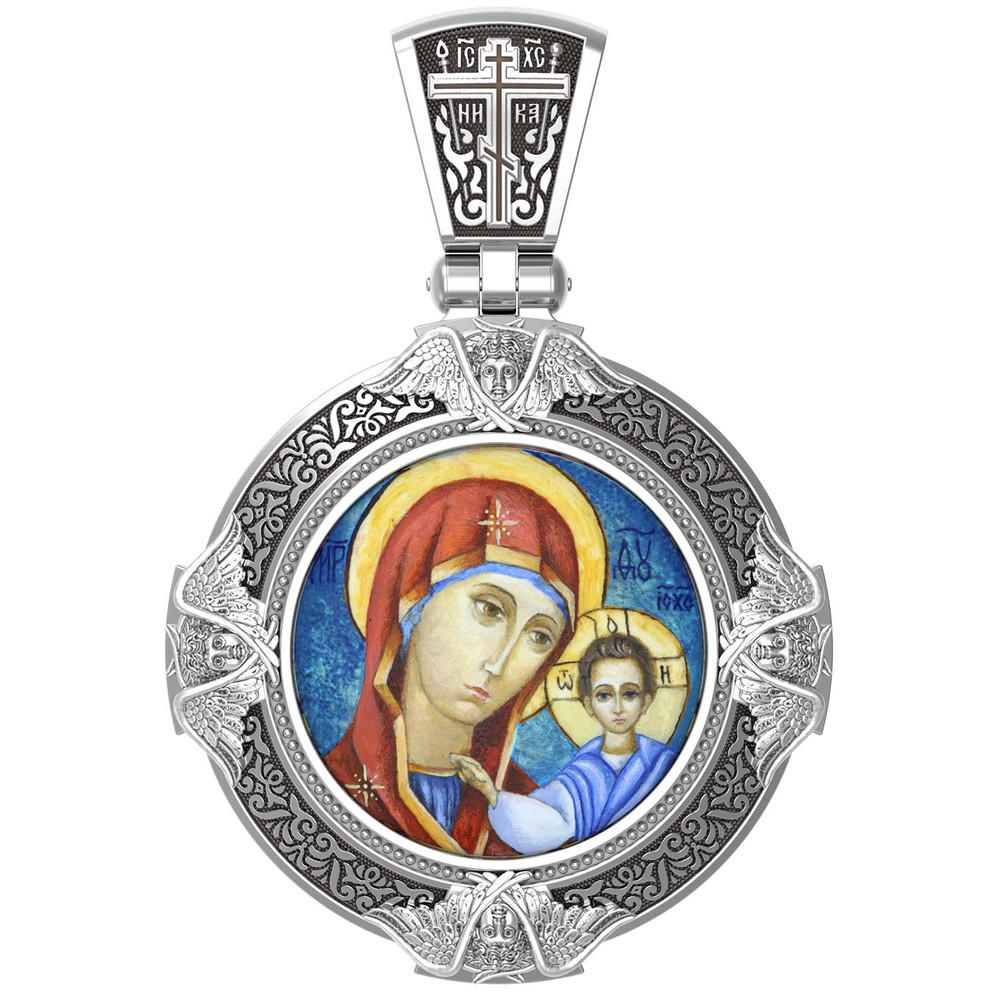 Образок из белого золота c эмалью, иконописью и темперой